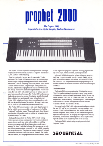 Sequential Brochure Prophet 2000 Sampler 1986 english