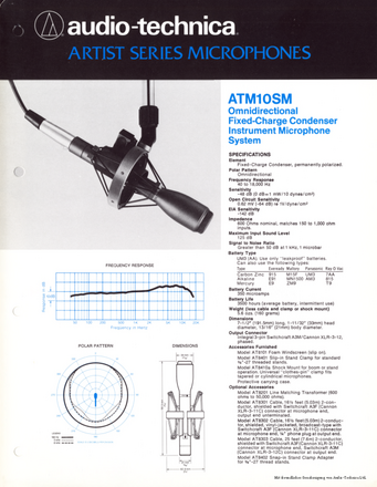 Audio Technica Brochure ATM10SM Microphone 1980 english