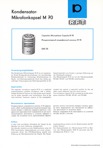 RFT Mikrofontechnik Gefell Prospekt M70 Kapsel 1980 deutsch english