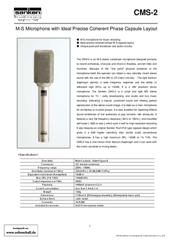 Sanken Brochure CMS-2 M/S-Microphone 2012 english