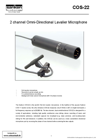 Sanken Brochure COS-22 Lavalier Microphone english