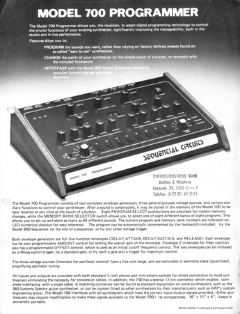 Sequential Circuits Brochure Model 700 Programmer Model 800 Sequencer 1977 english